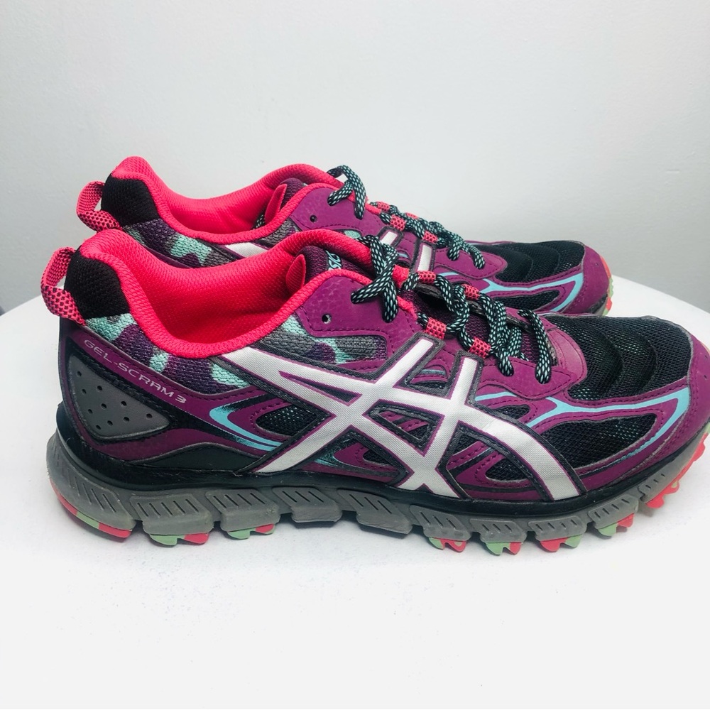 Asics GEL-SCRAM 3 T65BQ (D) black purple pink trail running shoes SZ 8.5. RR1 - Picture 6 of 9